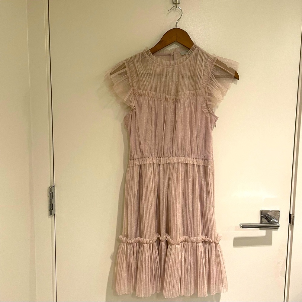 AllSaints Perri Tulle Dress metallic_nude_pink